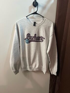 Carhartt Light Gray Crewneck Sweatshirt with Dark Purple Logo